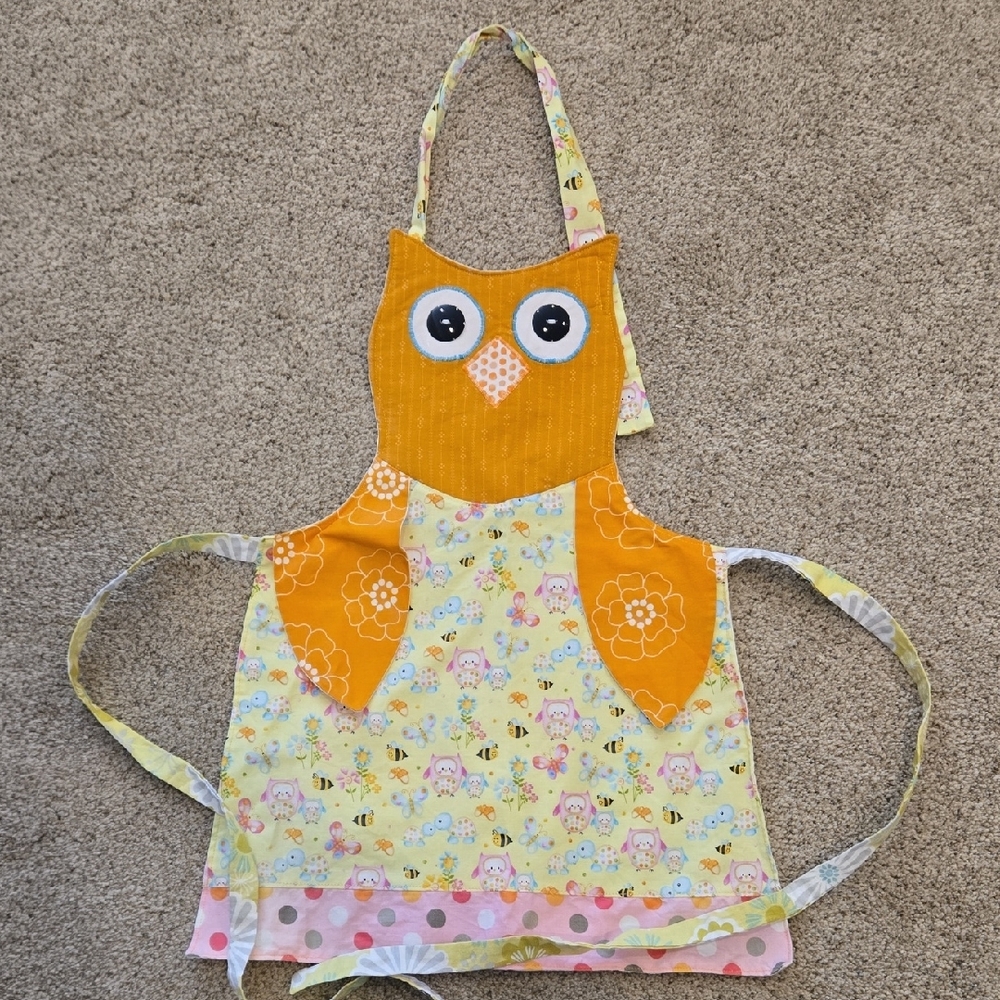 Kids Owl Apron in Yellow and Orange - Brand